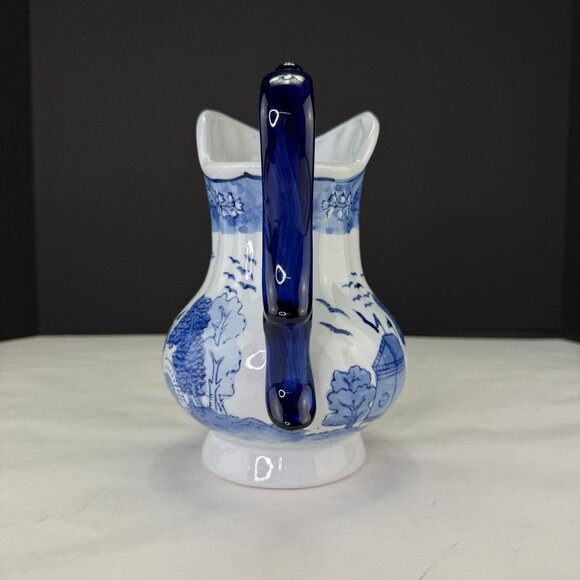 Vintage Blue White Asian Design Porcelain Pitcher Vase - Picture 2 of 9